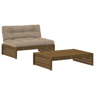 vidaXL Sodo komplektas su pagalvėlėmis, 2 dalių, medaus rudas, mediena