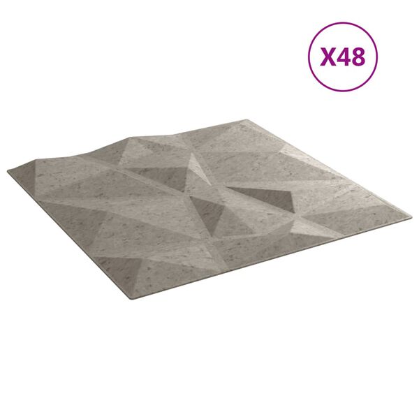vidaXL Sienų plok&scaron;tės, 48vnt., betono, 50x50cm, XPS, 12m&sup2;, deimantų