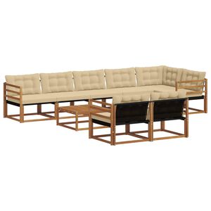 vidaXL Lauko sofos komplektas su pagalve 9 pcs Natūralus ir bežinis
