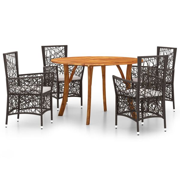 vidaXL Sodo valgomojo baldų komplektas, 5 dalių, rudos spalvos