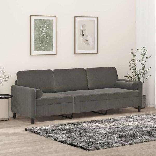 vidaXL Trivietė sofa su pagalvėmis, tamsiai pilka, 210cm, aksomas