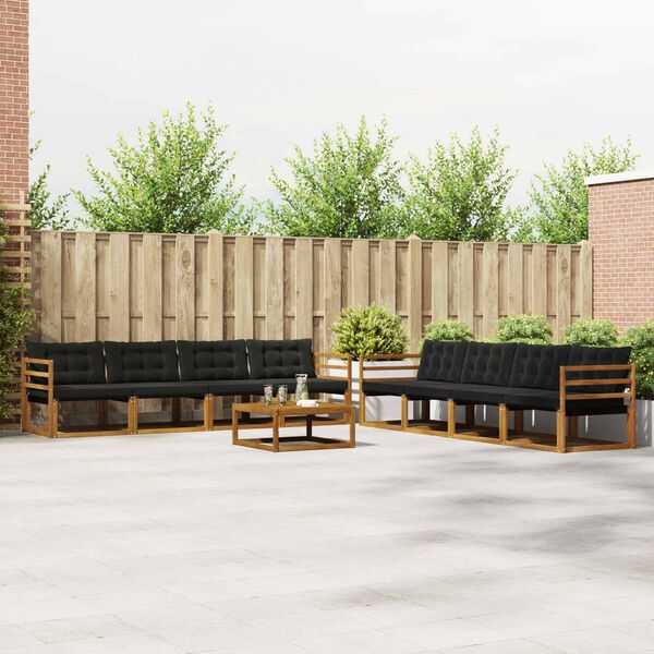 vidaXL Lauko sofos komplektas su pagalve 9 pcs Natūrali ir juoda