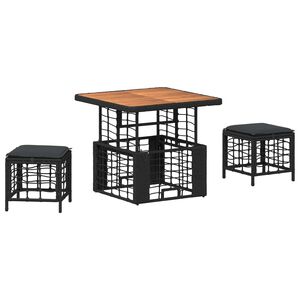 vidaXL Sodo valgomojo komplektas su pagalve 3 pcs Juoda ir pilka