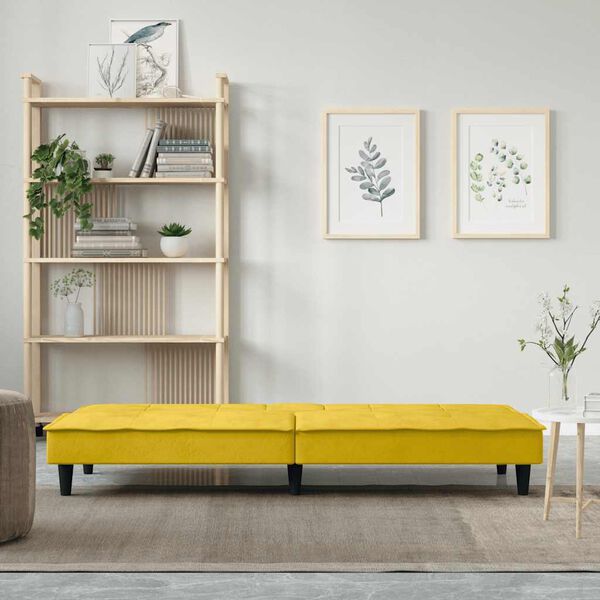 vidaXL Sofa-lova su puodelių laikikliais, geltonos spalvos, aksomas