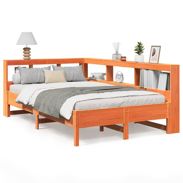 vidaXL Lova be čiužinio/su knygų lentyna, va&scaron;ko ruda, 120x200cm, pu&scaron;is