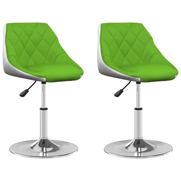 vidaXL Pasukamos valgomojo kėdės, 2vnt., žalios/baltos, dirbtinė oda