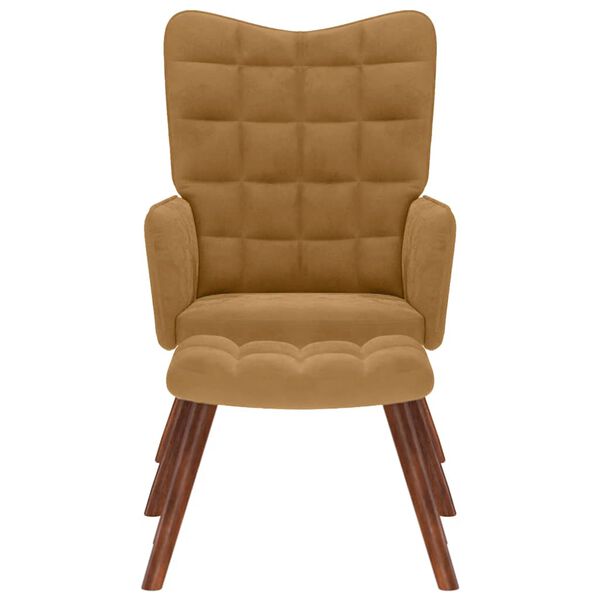 vidaXL Poilsio kėdė su taburete, rudos spalvos, aksomas