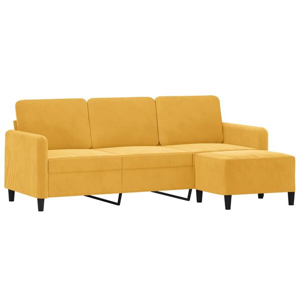 vidaXL Trivietė sofa su pakoja, &scaron;viesiai geltona, 180cm, aksomas