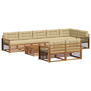vidaXL Lauko sofos komplektas su pagalve 9 pcs Natūralus ir bežinis