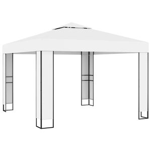 vidaXL Pavėsinė su dvigubu stogu, baltos spalvos, 3x3m