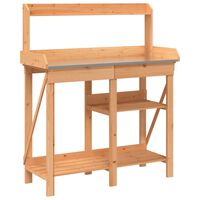 vidaXL Sodinimo stalas su lentynomis, rudas, eglės medienos masyvas