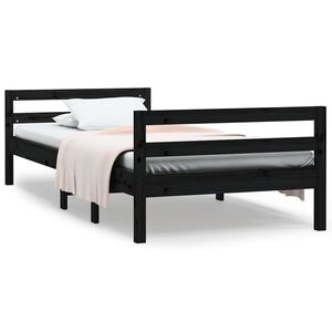 vidaXL Lovos rėmas, juodos spalvos, 75x190cm, pu&scaron;ies medienos masyvas