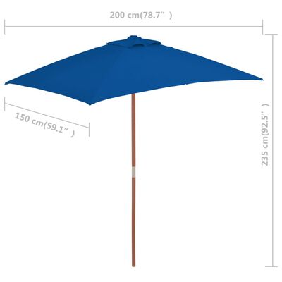 vidaXL Lauko skėtis su mediniu stulpu, mėlynos spalvos, 150x200cm