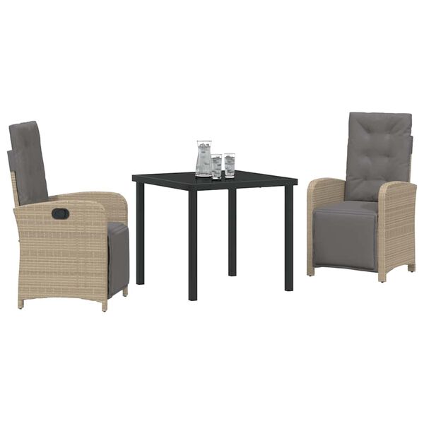 vidaXL Sodo valgomojo komplektas su pagalve 3 pcs Smėlio poliratanas