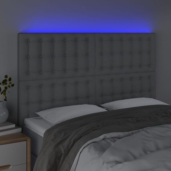 vidaXL Galvūgalis su LED, &scaron;viesiai pilkas, 144x5x118/128cm, audinys
