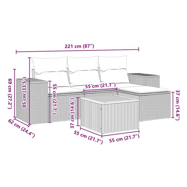 vidaXL Sodo komplektas su pagalvėlėmis, 5 dalių, juodas, poliratanas