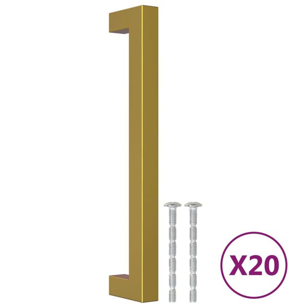 vidaXL Spintelės rankenėlės, 20vnt., auksinės, nerūdijantis plienas