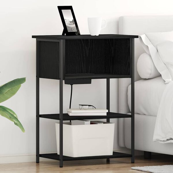 vidaXL &Scaron;alia lovos spintelė Juodas ąžuolas 55 x 31 x 76 cm