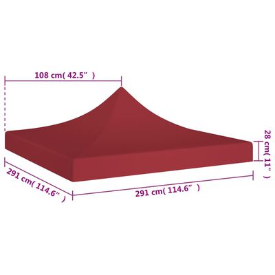 vidaXL Proginės palapinės stogas, tamsiai raudonas, 3x3m, 270 g/m²