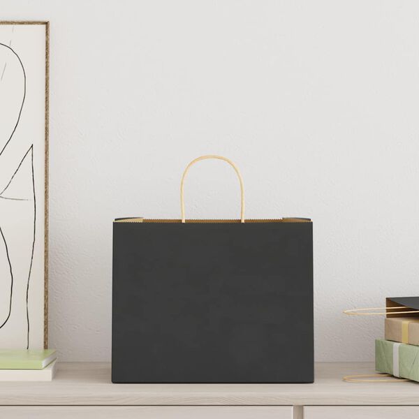 vidaXL Popieriniai mai&scaron;eliai 50vnt., su rankenomis, juodas, 32x22x24cm