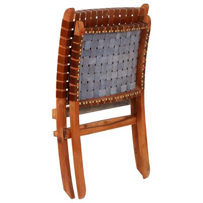 vidaXL Sulankstoma kėdė, ruda, kryžiuotų juostų dizaino, tikra oda