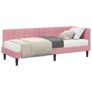 vidaXL Kampinė lovos konstrukcija su čiužiniu 2 pcs Pilka Aksomas