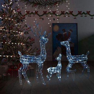vidaXL Kalėdinė dekoracija elnių šeima, akrilas, 300 šaltų baltų LED