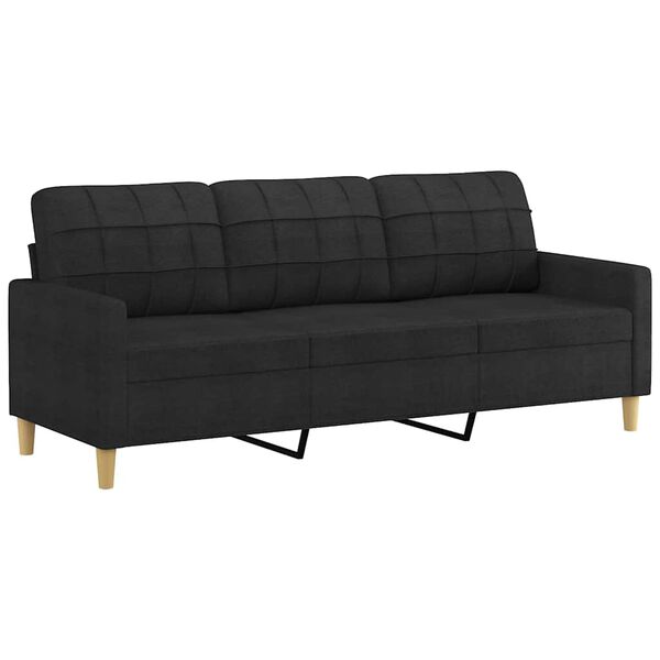 vidaXL Trivietė sofa, juodos spalvos, 180cm, audinys