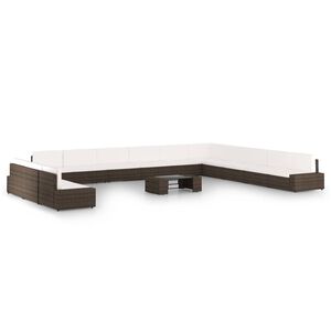 vidaXL Sodo komplektas su pagalvėlėmis, 14 dalių, rudas, poliratanas