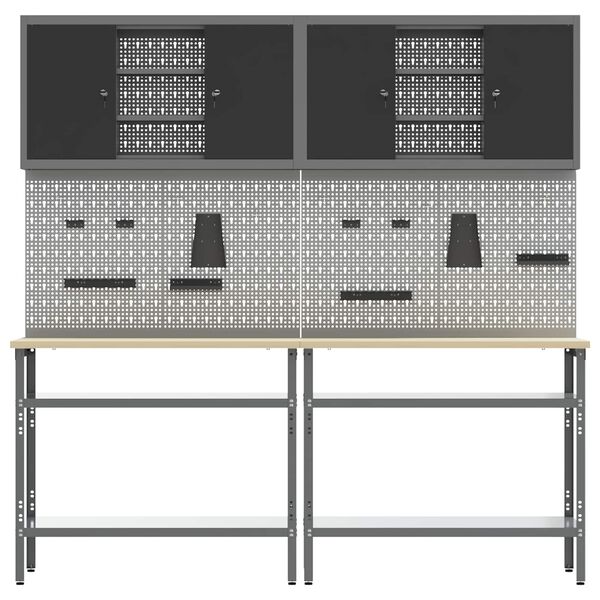 vidaXL Darbastalio komplektas su lentyna su saugykla 8 pcs Pilka