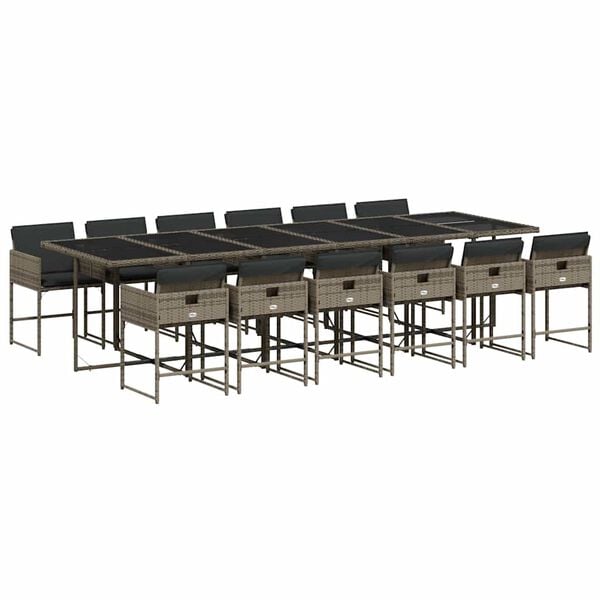 vidaXL Sodo komplektas su pagalvėlėmis, 13 dalių, pilkas, poliratanas