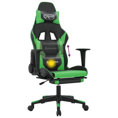 vidaXL Masažinė žaidimų kėdė su pakoja, juoda ir žalia, dirbtinė oda