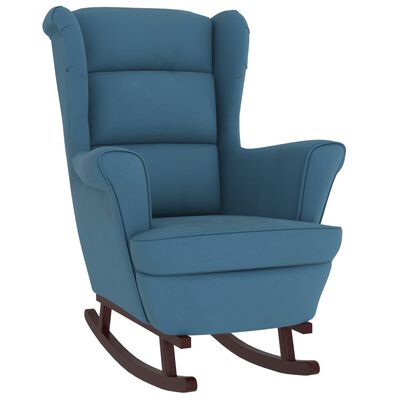 vidaXL Supamas krėslas su kaučiukmedžio kojomis, mėlynas, aksomas