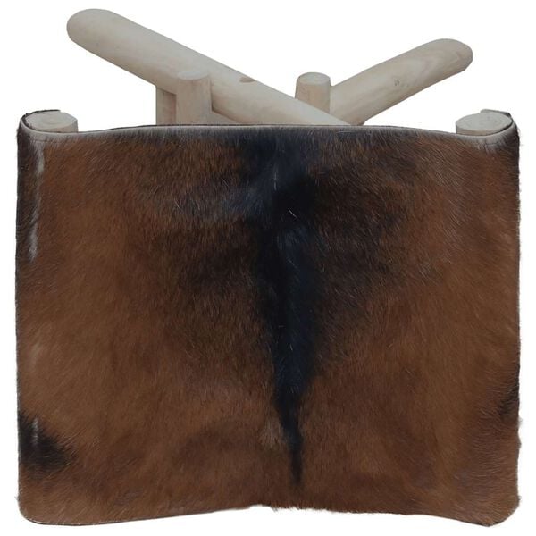 vidaXL Sulankstoma taburetė, ožkos odos ir tikmedžio medienos masyvas