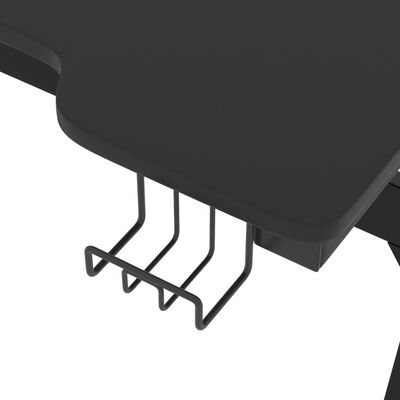 vidaXL Žaidimų stalas su LED ir Z kojelėmis, juodas, 110x60x75cm