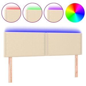 vidaXL Galvūgalis su LED, kreminės spalvos, 144x5x78/88cm, audinys