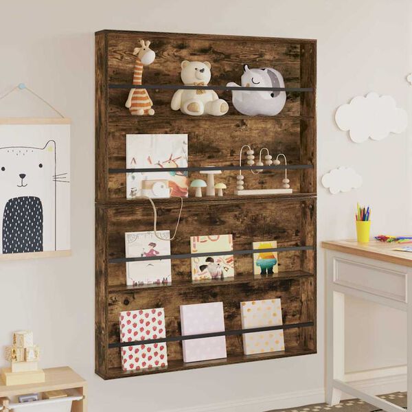 vidaXL Žurnalų stovas su lentyna 2 pcs Rūkyta ąžuolas 100 x 12 x 70 cm