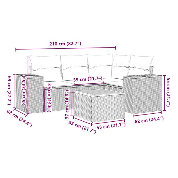 vidaXL Sodo komplektas su pagalvėlėmis, 5 dalių, juodas, poliratanas