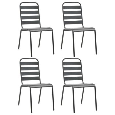 vidaXL Lauko kėdės, 4vnt., pilkos, plienas, lentjuosčių dizaino