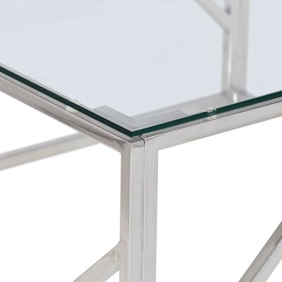 vidaXL Kavos staliukas, sidabrinis, plienas ir grūdintas stiklas