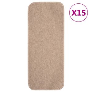 vidaXL Neslystantys laiptų kilimėliai, 15vnt., smėlio, 60x25cm