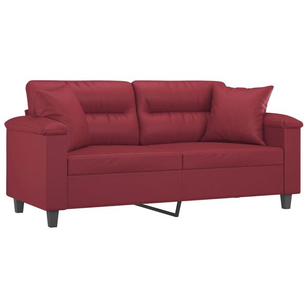 vidaXL Dvivietė sofa su pagalvėlėmis, vyno, 140cm, dirbtinė oda