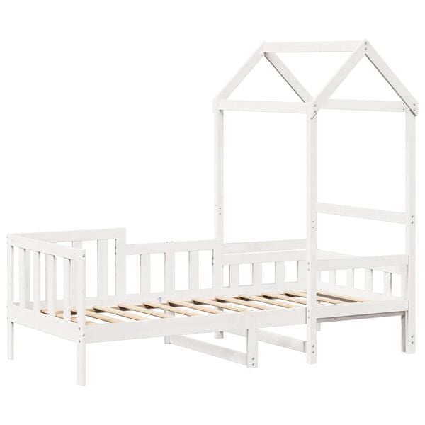 vidaXL Lova su stogeliu, baltos spalvos, 80x200cm, pu&scaron;ies masyvas