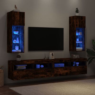 vidaXL TV spintelės su LED, 2vnt., dūminio ąžuolo, 30,5x30x90cm