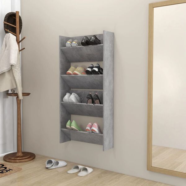 vidaXL Sieninės spintelės batams, 2vnt., pilkos, 60x18x60cm, MDP