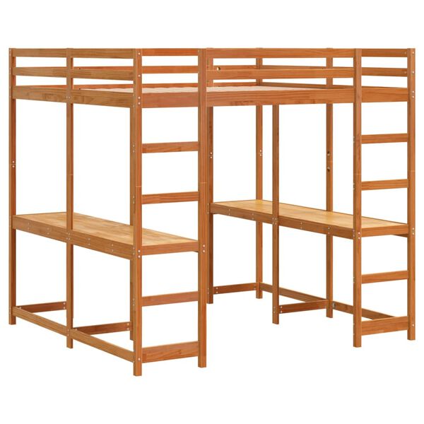 vidaXL Auk&scaron;ta lova su ra&scaron;omuoju stalu ir kopėčiomis, ruda, 160x200cm