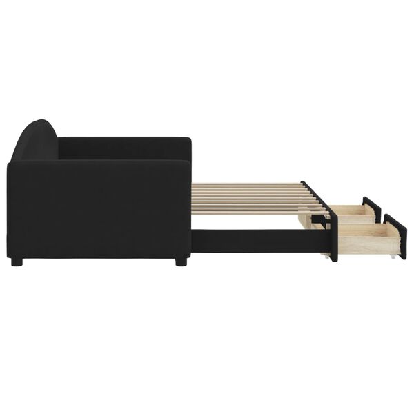 vidaXL Lova su ištraukiama dalimi/stalčiais, juoda, 90x190cm, audinys