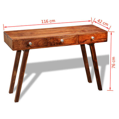vidaXL Konsolinis staliukas su 3 stalčiais, 76 cm, masyvi akac. med.