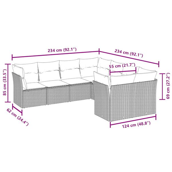 vidaXL Sodo komplektas su pagalvėlėmis, 8 dalių, rudas, poliratanas