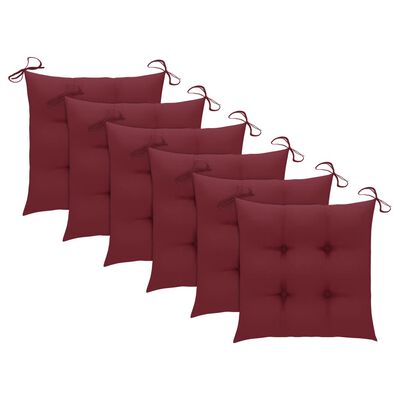 vidaXL Sodo kėdės su pagalvėlėmis, 6vnt., vyno raudona, tikmedžio masyvas